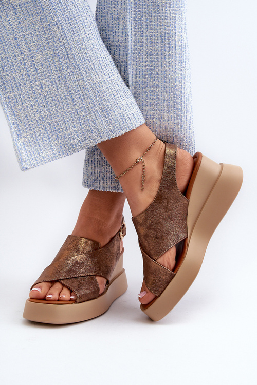 Dámske sandále z eko kože na platforme a klinovej podošvy meďové Vaiara