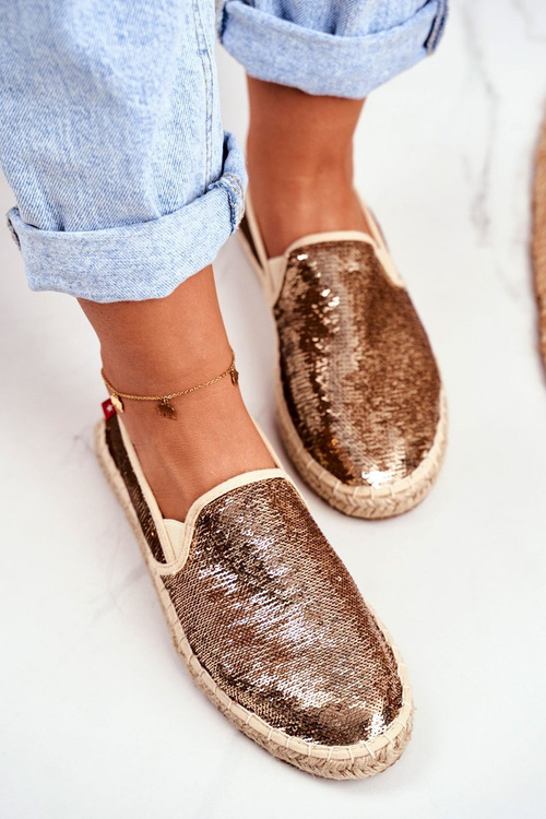 Dámska espadrilles veľká hviezda opailling zlaté flitre DD274A161