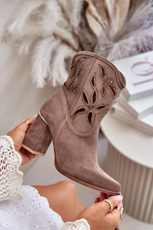 Velurové Prodyšné Botky Na Podpatku Tmavě Béžové Lewski 3629