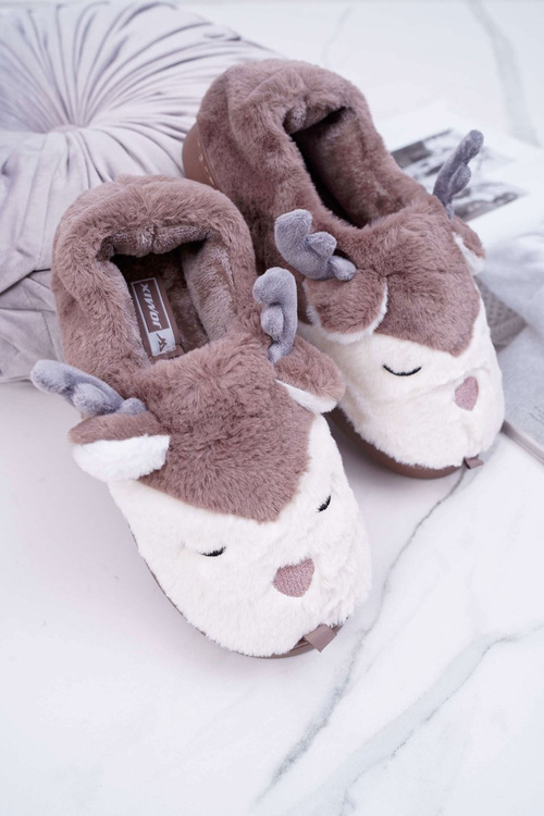 Dámské pantofle s kožešinou sob hnědé Reindeer
