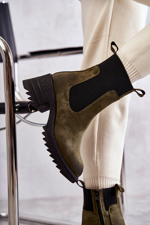 Dámské teplé kozačky na podpatku zelené Abella