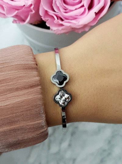 Dámsky oceľový náramok s dvoma zirkónmi strieborná bileci