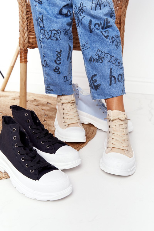 Dámske vysoké tenisky na veľkej jedinej béžovej a bielej trissy