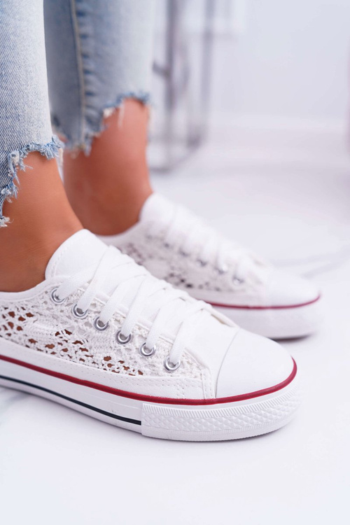 Nízké Dámské Tenisky Krajka Bílé Veroli