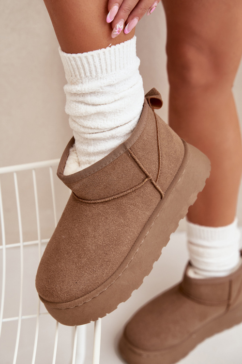 Dámske Snehule Na Platforme Zateplené Kožúškom Khaki Vesirae