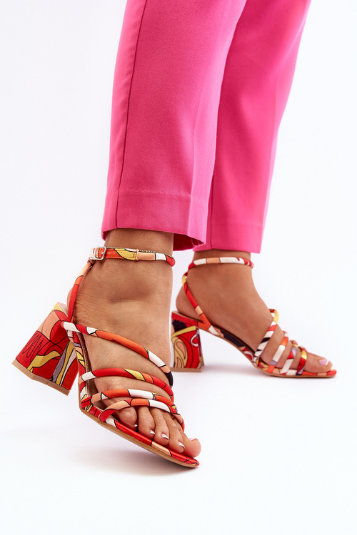 Vzorované sandály na podpatku oranžové Jenglla