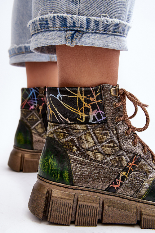 Kůže Dámské Vzorované Botky Maciejka 06145-24 Olivové