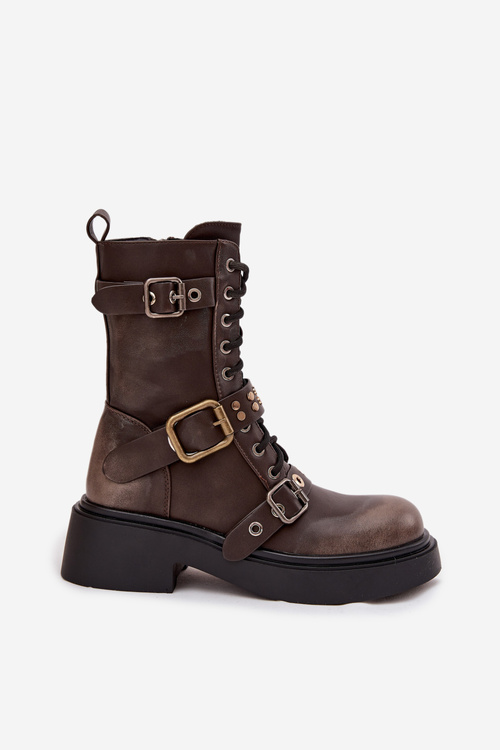 Zateplené dámske pracovné členkové topánky s prackami hnedé Marisse