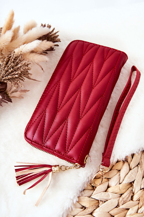 Veľké prešívané portfólio s posúvačom s červeným pásom