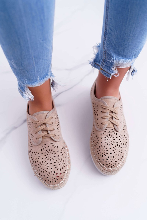 Ženské espadrilles čipky -up semišové béžové myshoes