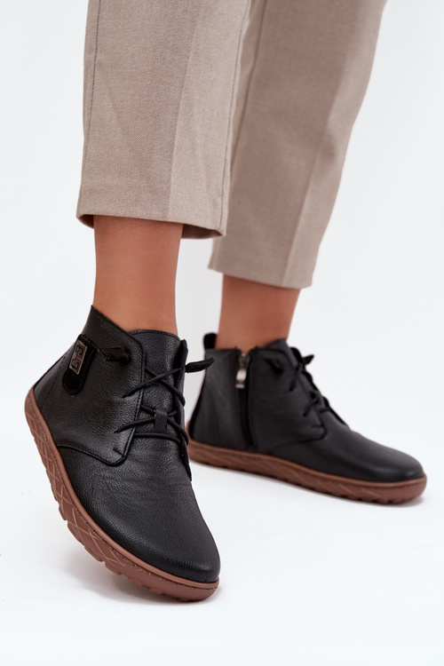 Kožené dámské polobotky Barefoot s ozdobným detailem Zazoo 30072 Černé