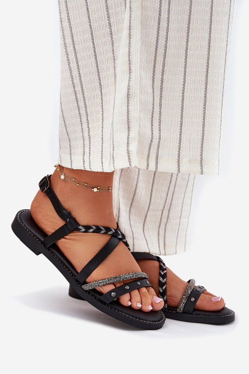 Ploché Sandále S Ozdobnými Pásikmi Vinceza 17379 Čierne