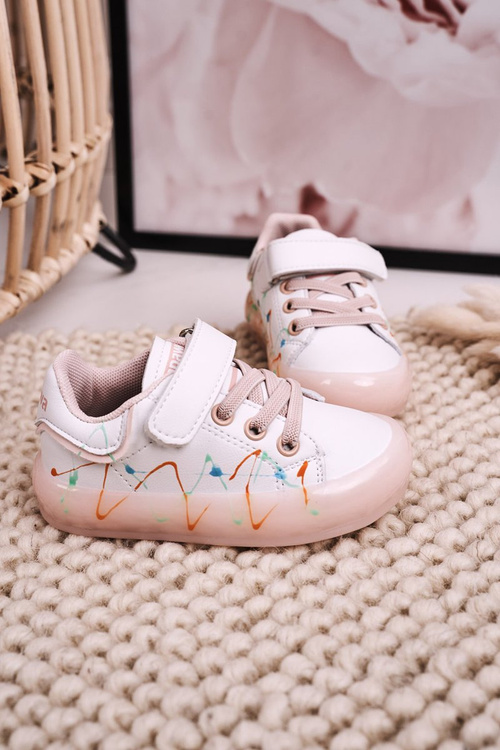 Dětská Sportovní Obuv Se Zářící Podrážkou LED Bílé-Růžové Disco