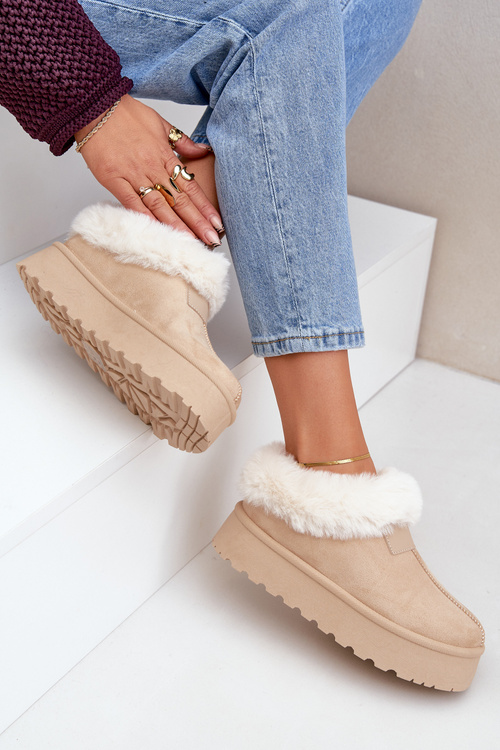 Sněhule S Nízkým Svrškem S Kožíškem Na Platformě Eko Semišové Světle Béžové Neathoria