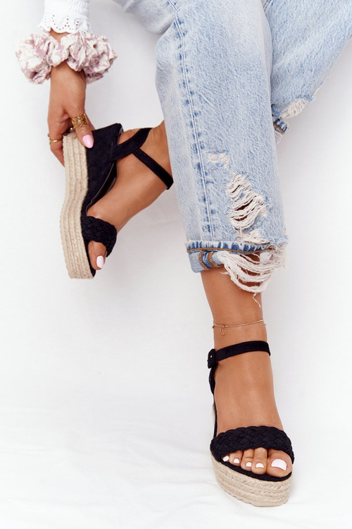 Klinové sandále Black Balearies s vrkočou