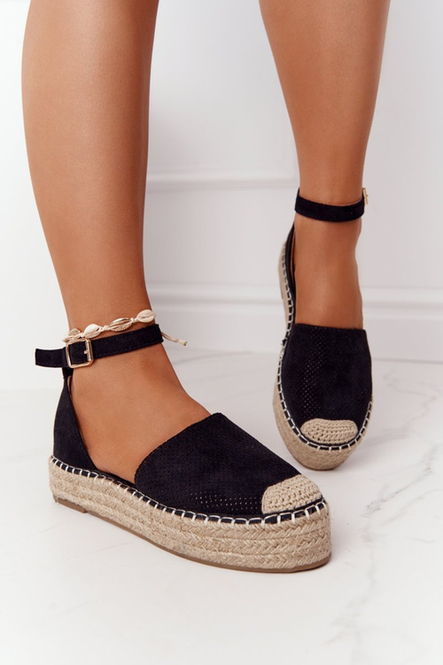 Espadrilles na slamenej platforme Black Bali