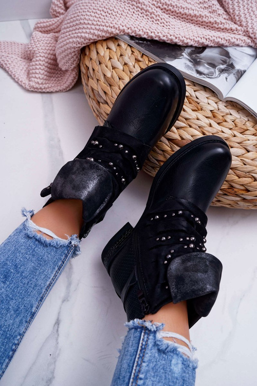 Dámska plochá päta, teplá čierna derra