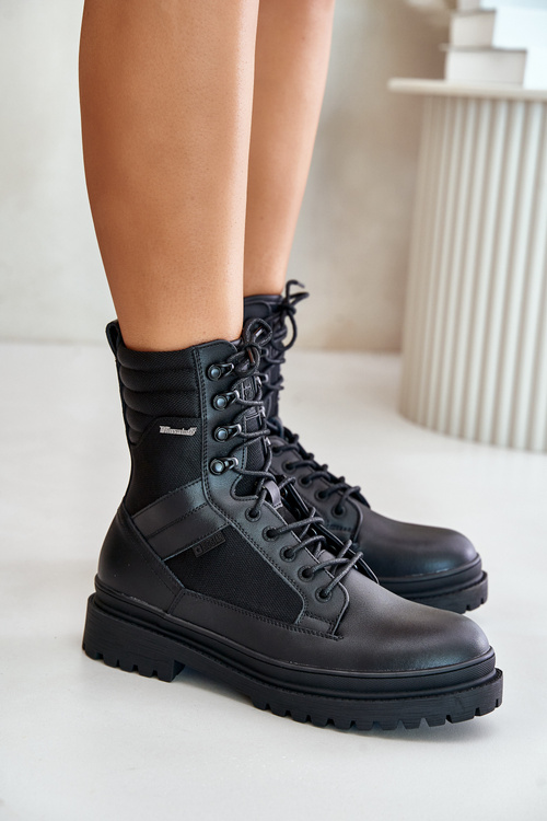 Kožené Traperky Kotníkové Boty Pánské Zateplené Big Star OO174164 Černé