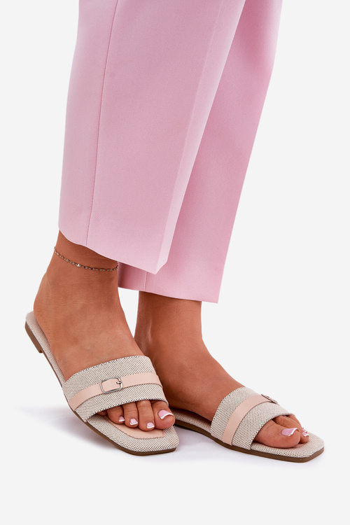 Ploché Dámské Pantofle S Páskem A Sponou Béžové Zilina