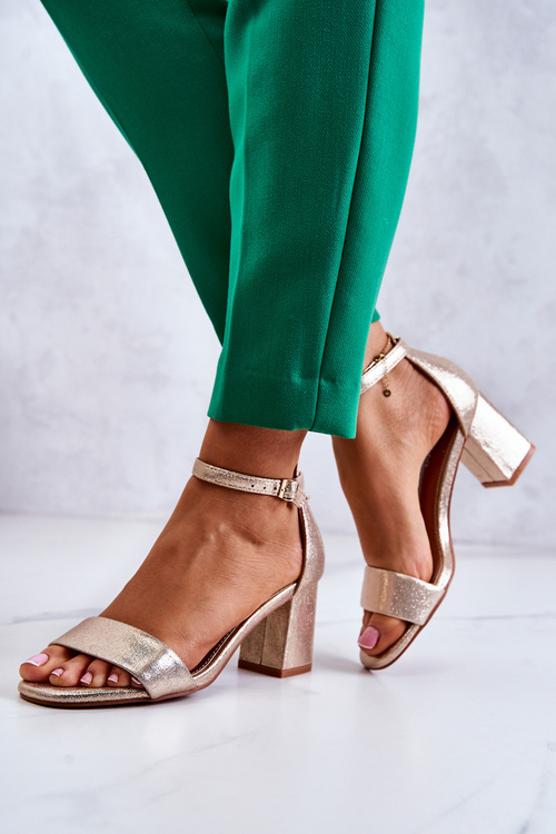 Módní dámské sandály na podpatku zlatý Lucida