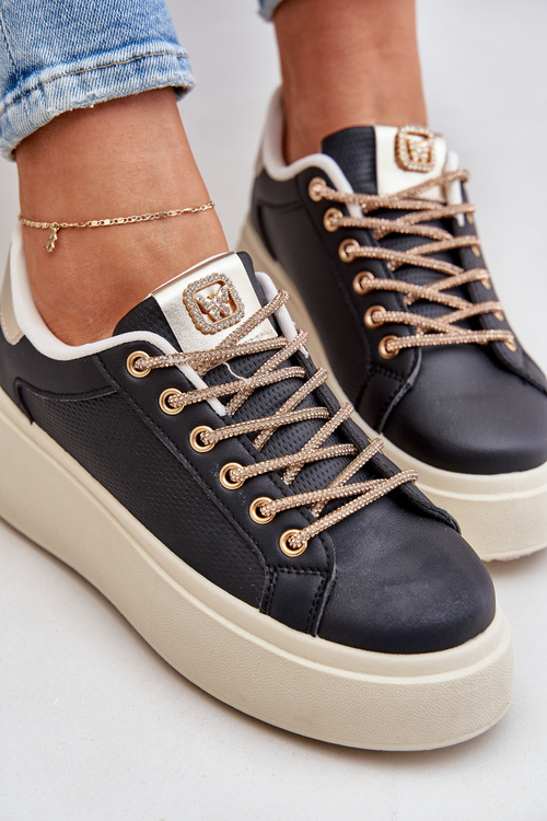 Tenisky Na Platforme S Ozdobnými Šnúrkami Čierne Fonetha