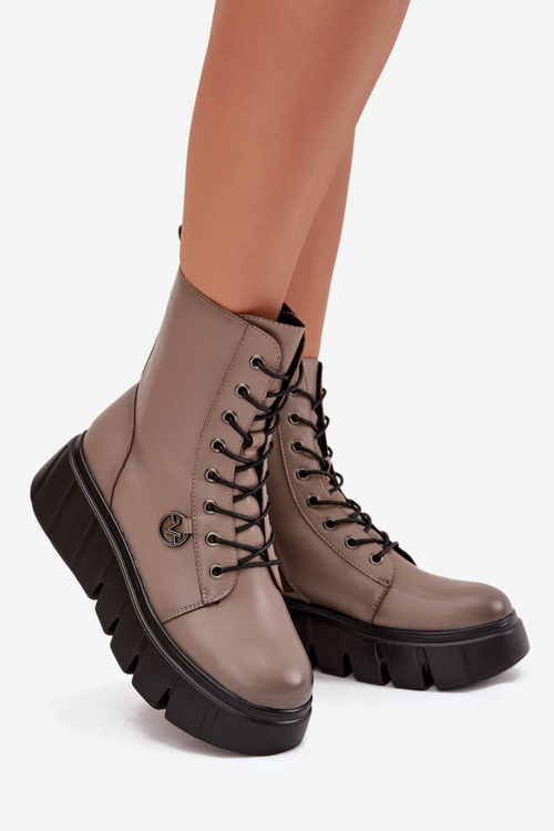 Dámske pracovné čižmy na platforme s podšívkou Vinceza 58588 tmavé béžové