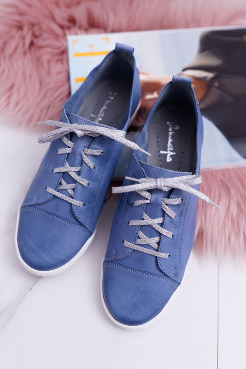 Dámské polobotky tenisky Maciejka Kožené Světle modré 4049A