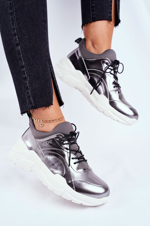 Kožené Sportovní Obuv Sneakers GOE GG2N3040 Stříbrné