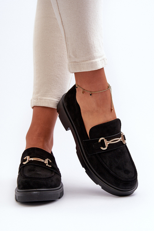 Dámské mokasíny s černým eko semišovým zlatým doplňkem Lighas