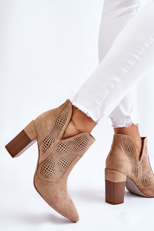 Openwork semišové vysoké podpätky béžová leanna