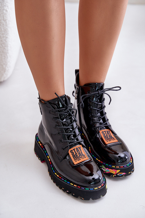 Lakovane Čižmy Dámske Na Zips Kožené Artiker 55C0517 Čierne