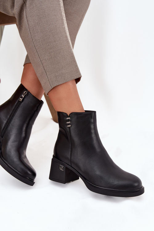 Kožené Zateplené Dámske Čižmy na Päti Vinceza 91159 Čierne