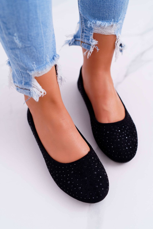 Dámske baleríny s kubickými zirkónmi čierna Lora