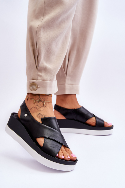 kožené sandály na klínu Černé Morgan