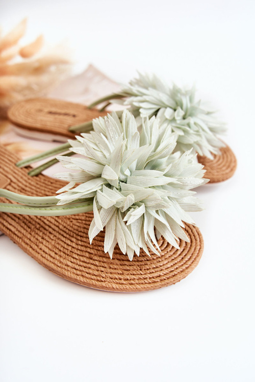 Dámske flip -flops flip -flops s materiálnou dekoráciou zelenej Eviany