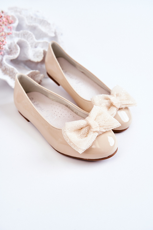 Dětské lakované balerínky s mašlí Béžove Zolly