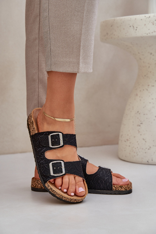 Textilné Papuče Na Korkovej Podošve S Prackami Čierne Atera