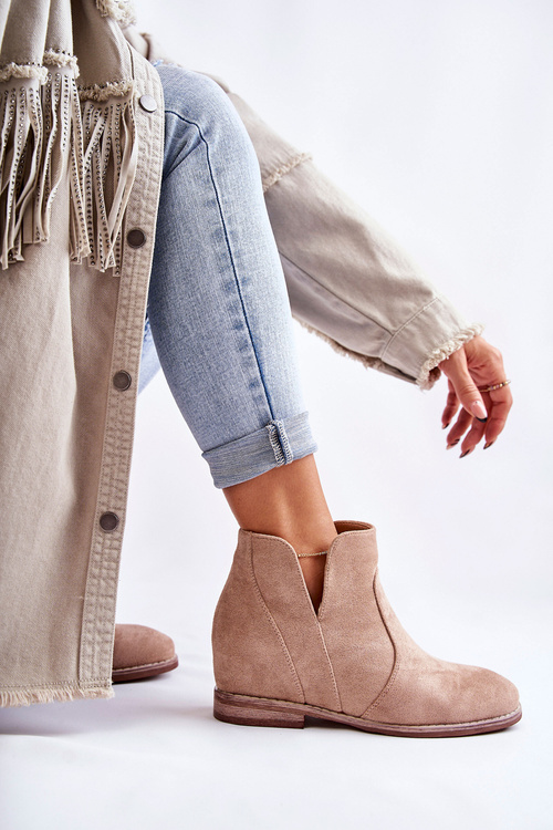 Semišové Kozačky S Výřezy Na Plochém Podpatku Béžové Henriette