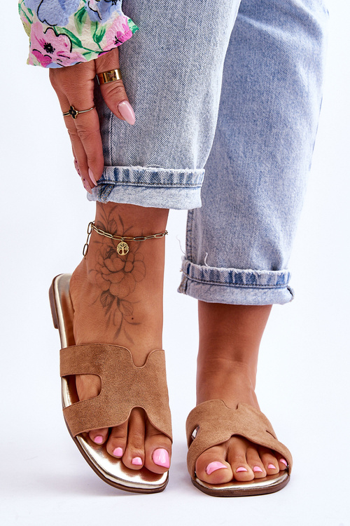 Ženské klasické semišové béžové žabky béžové