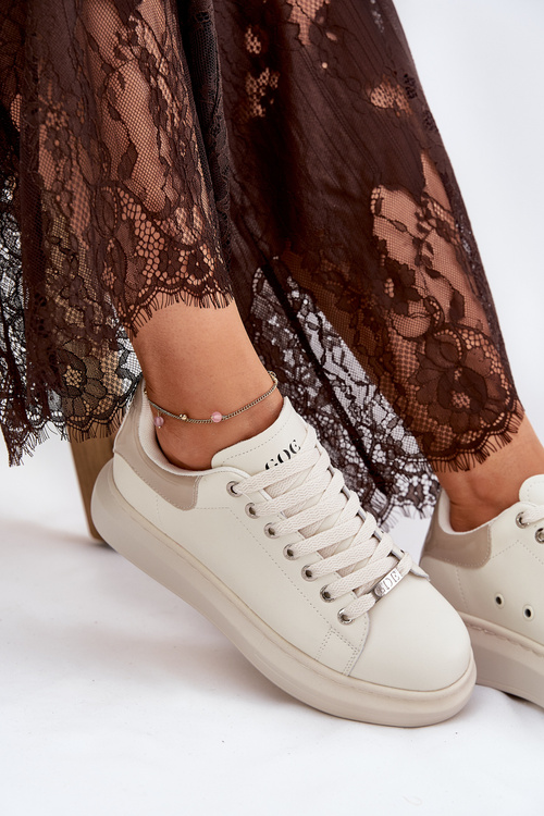 Kožené Dámske Tenisky Na Platforme Béžové GOE RR2N4004