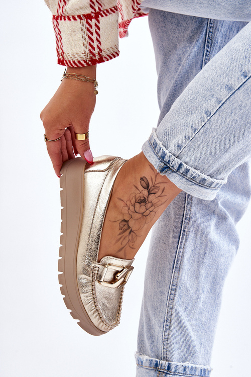 Zazoo 10141 Kožené Mokasíny na Platformě s Ozdobou Zlaté