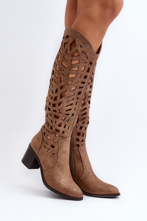 Hnedé čipkované topánky na opätku Pinkema