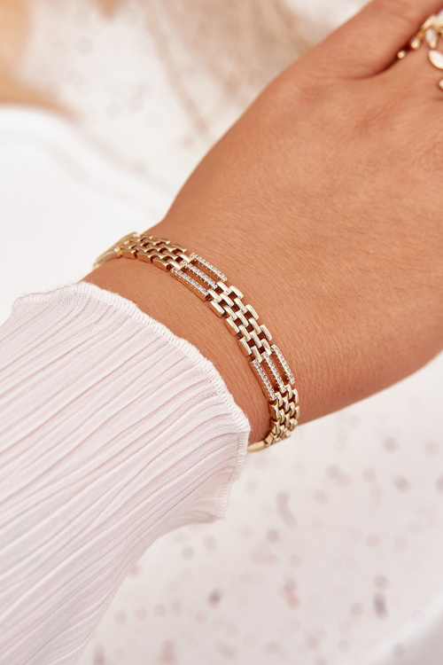 Dámský náramek ze chirurgické oceli s křišťály zlatý