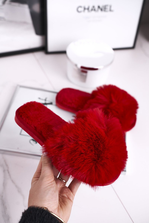 Detské papie klapky s kožušinovým červeným snehovým loptičkou