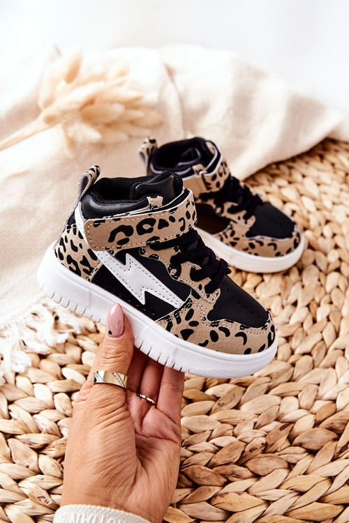 Vysoké detské športové topánky čierne a béžové šípky