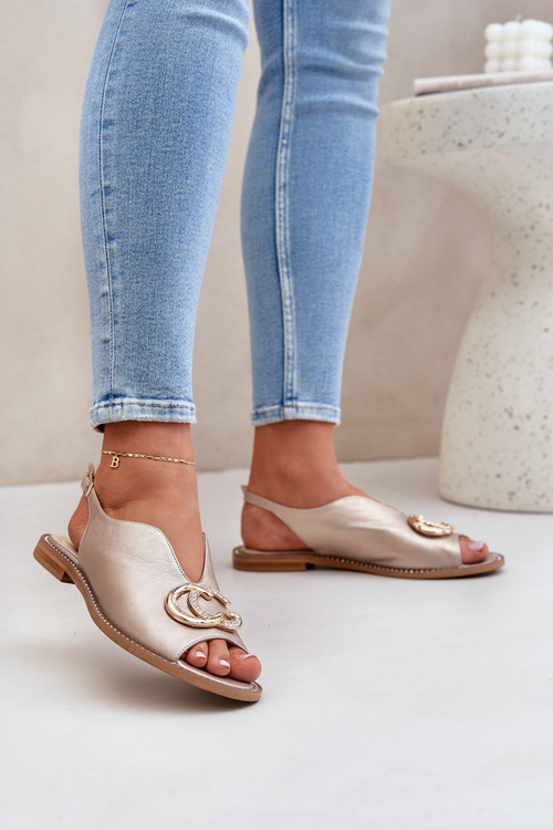 Kožené Sandále Na Plochosledovaní S Ozdobou Laura Messi 2865 Zlaté