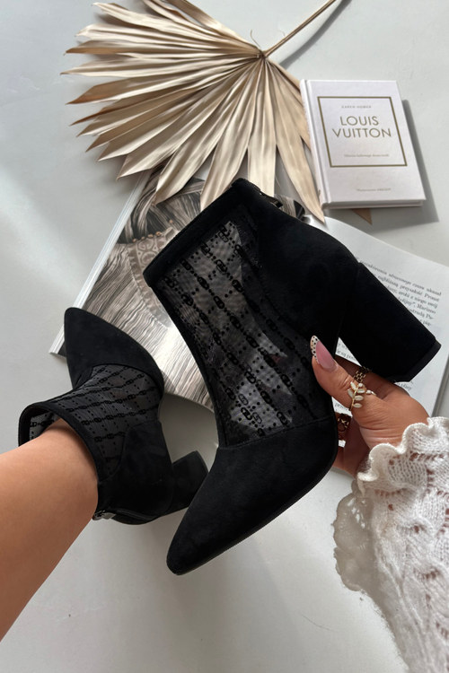 Damské kotníkové boty na podpatku sítě D A LZ52 944 černé