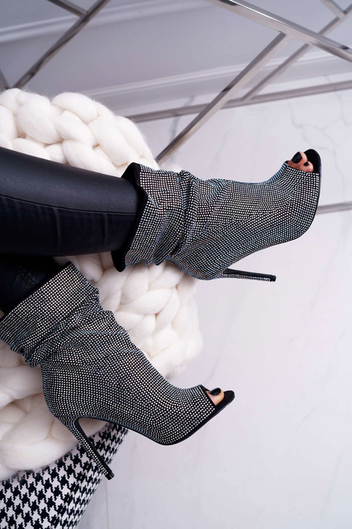 Topánky na vysokom podpätku s zirkónmi lu boo čierny