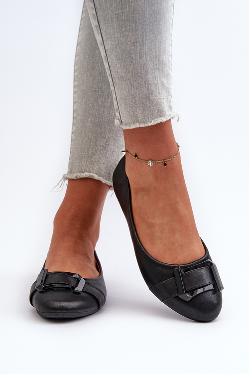 Baleríny S Páskem A Ozdobou Ze Syntetické Kůže Černé Cadwenla