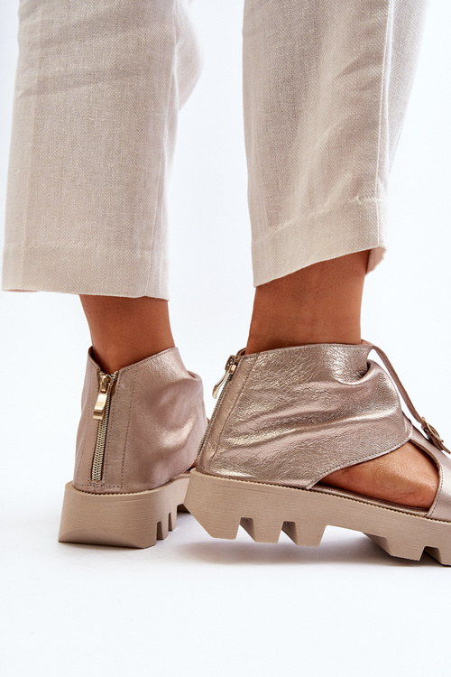 Zazoo 999 Kožené dámské sandály s zipem Zlaté